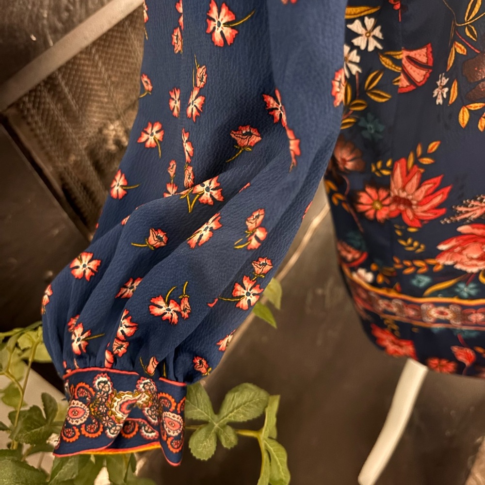 LOFT Iconic Blue Floral Long Sleeve Dress - Picture 3 of 14